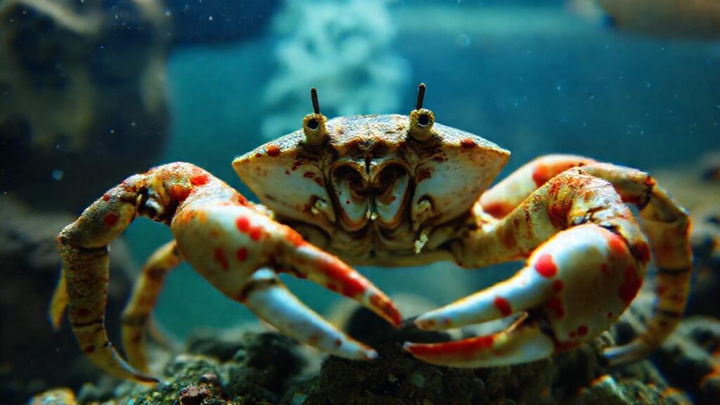 Crabe enfermo con manchas rojas y alerta