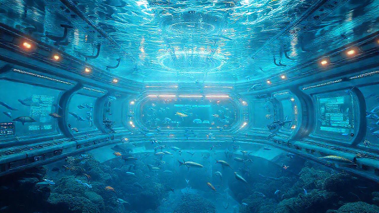 Un laboratorio submarino futurista y tranquilo