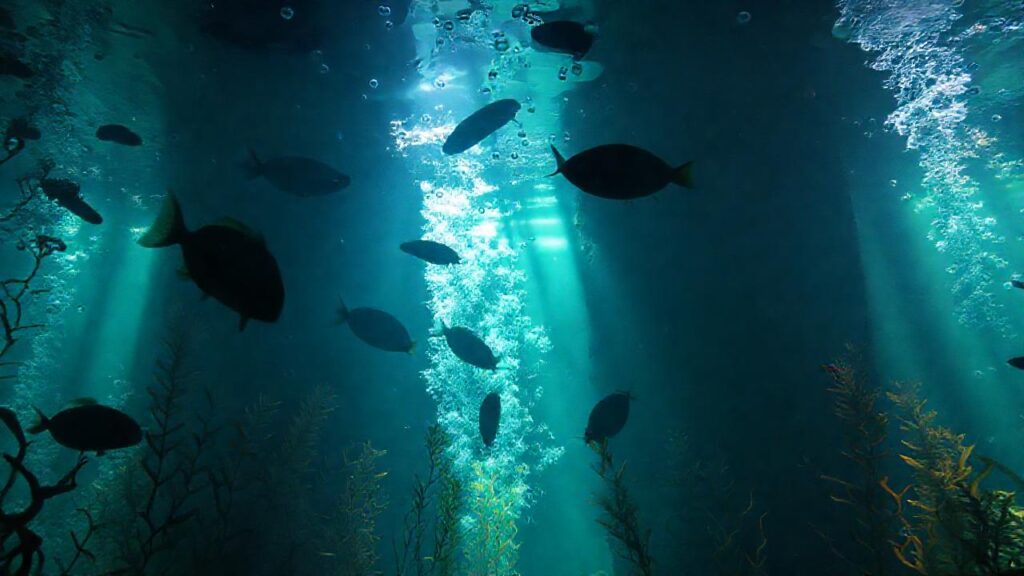 Un acuario misterioso y colorido brilla