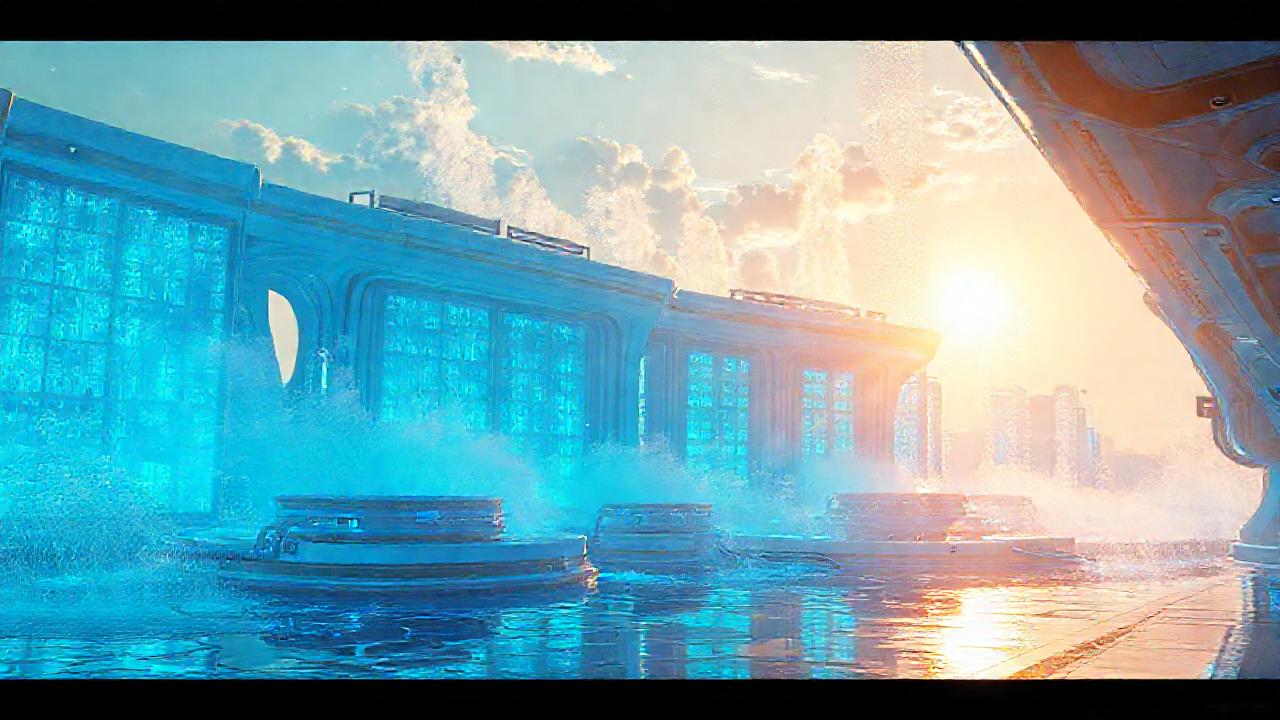 Arquitectura futurista, enfriamiento y calor estival