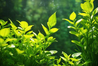 Plantas acuáticas vibrantes en agua serena