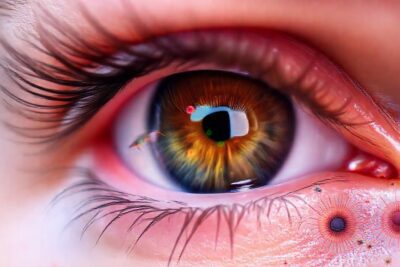 Ojo infectado: protozoos microscópicos y detalle médico