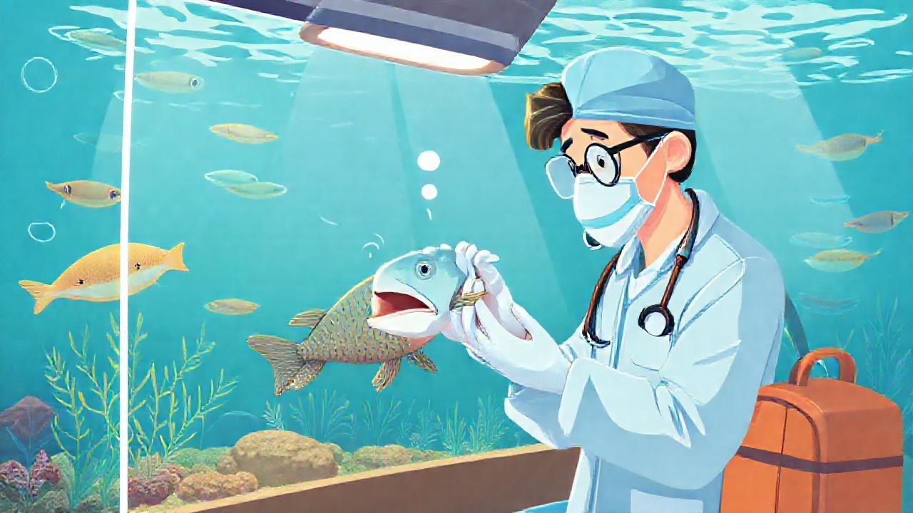 El veterinario examina un pez estresado