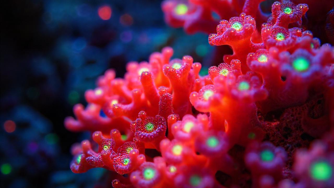 Corales bioluminiscentes: belleza subacuática abstracta