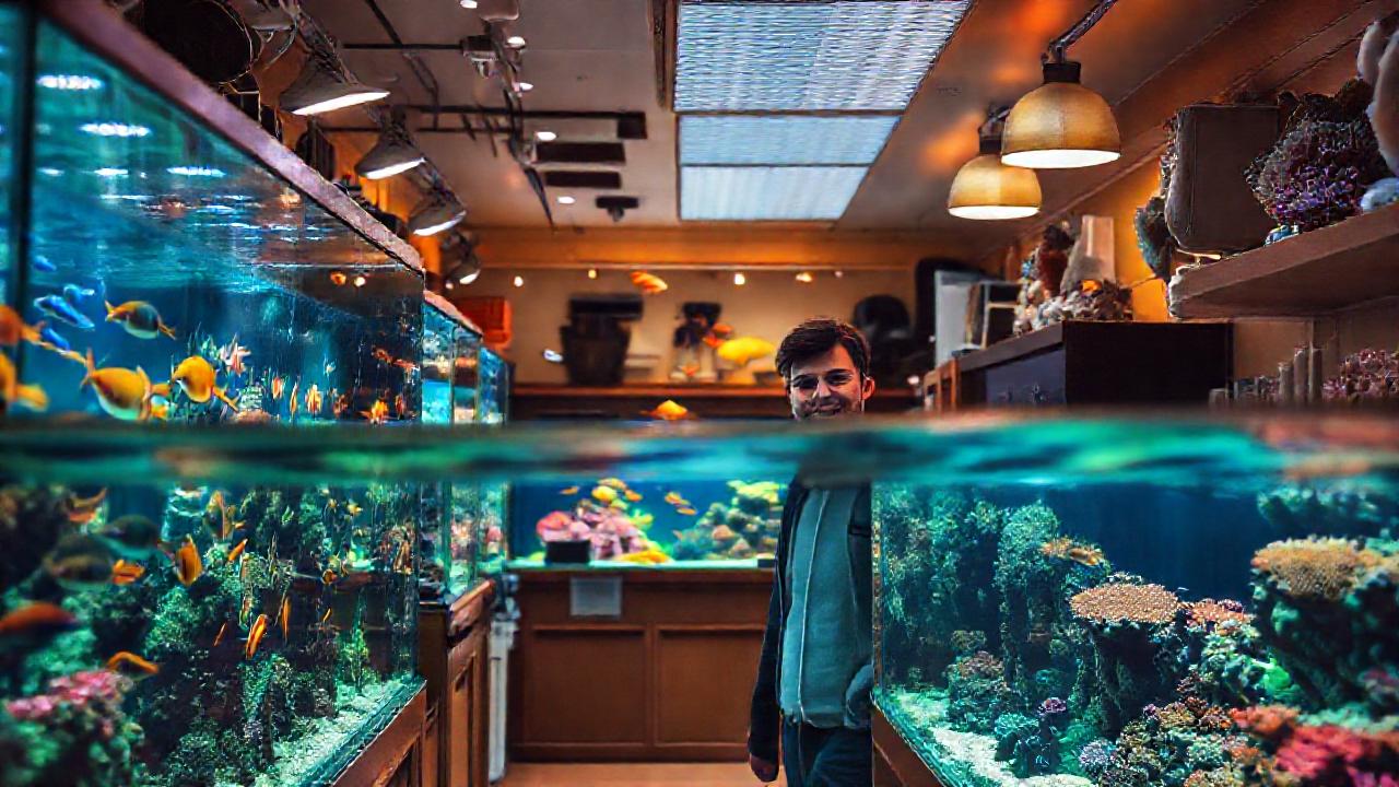 Una tienda de acuario vibrante y acogedora