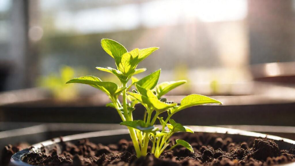 Una planta crece sana y feliz