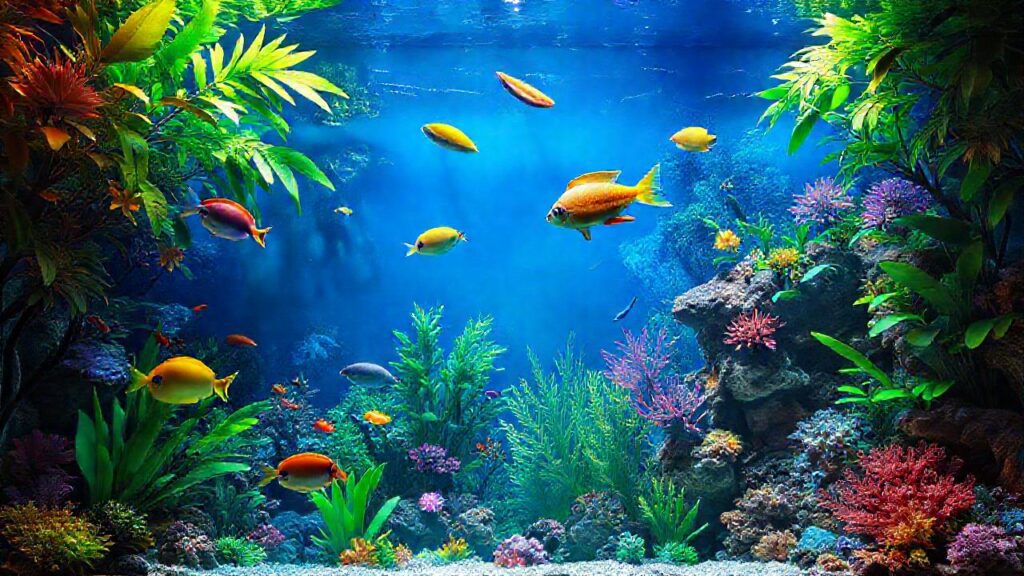 Un acuario tropical vibrante y detallado