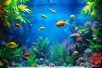 Un acuario tropical vibrante y detallado