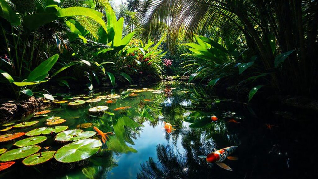 Un estanque tropical reluce en calma