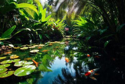 Un estanque tropical reluce en calma