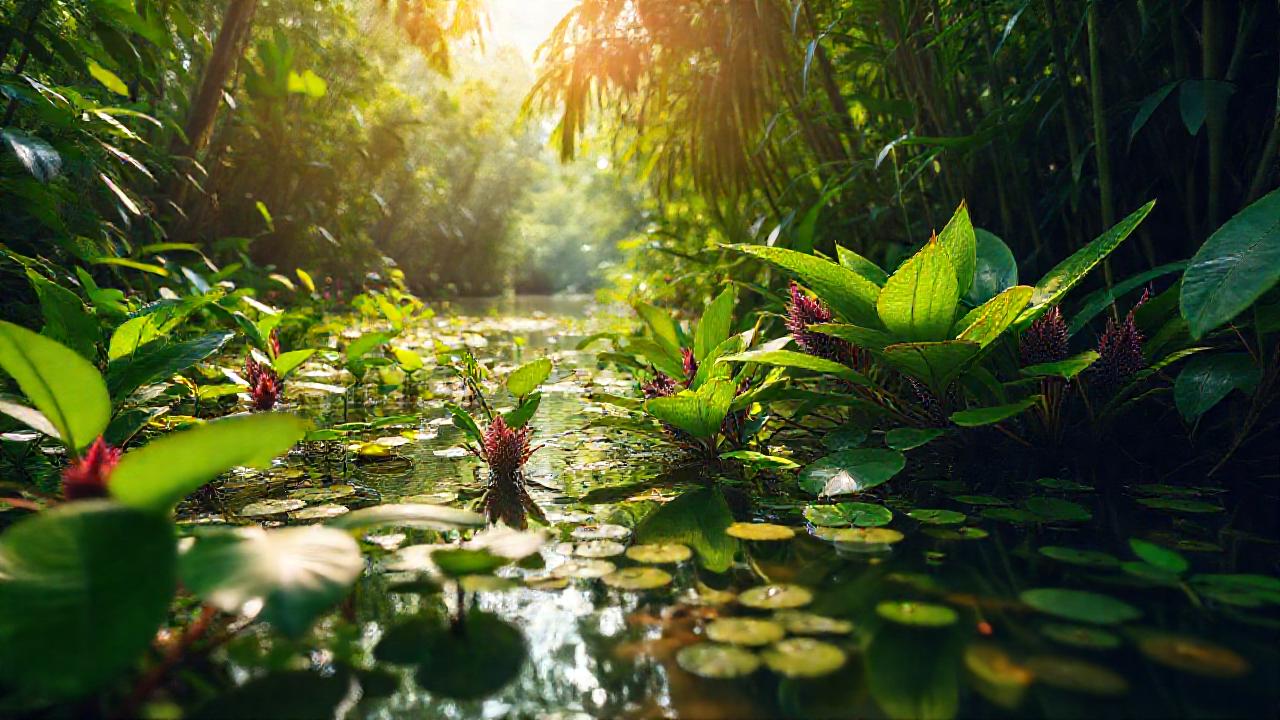 Amazonía exuberante: reflejos verdes y detalles