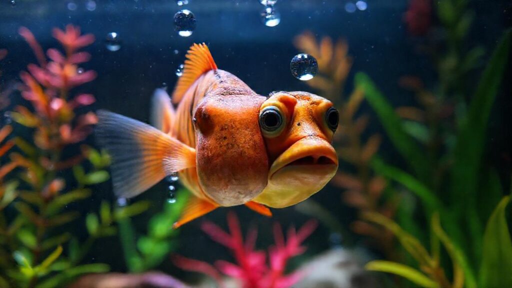 El pez está ansioso en su acuario